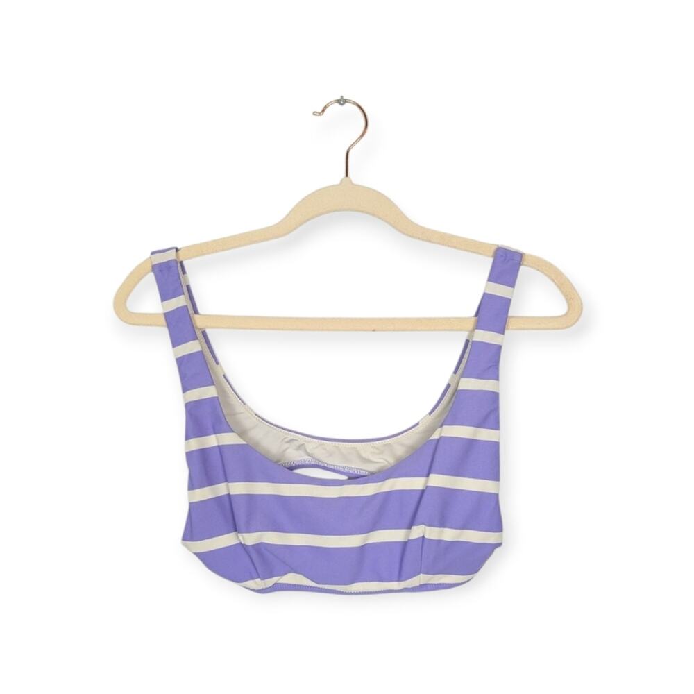 Aerie Purple White Stripe Scoop Neck Bikini Top Size M